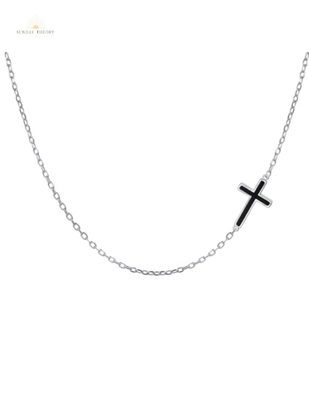S925 Sterling Silver Sideways Cross Choker Necklace Adjustable Chain Women Gift